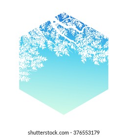 Hexagon with trees and branches silhouettes. Hand drawn detailed vector illustration.