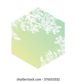 Hexagon with trees and branches silhouettes. Hand drawn detailed vector illustration.