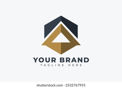 Hexágono Triángulo Forma Abstractas Combine en Oro y Metal Color Vector plano Logo Elemento de diseño