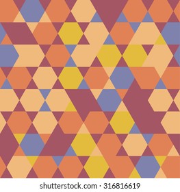 Hexagon and triangle geometric background. Polygonal seamless pattern. Origami abstract. Autumn colors.