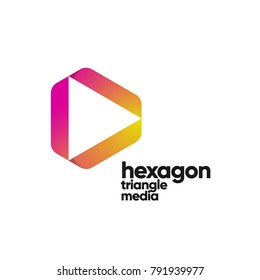 Hexagon triangle media icon.