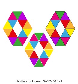 Hexagon triangle mosaic. Colorful polygon tiles. Abstract pattern vector. Geometric shape art.