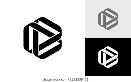 Hexagon with triangle recycle logo design