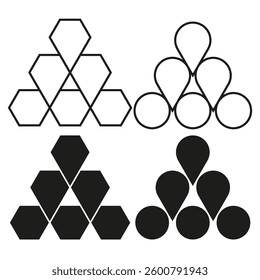 Hexagon triangle shapes. Black geometric icons. Abstract structure symbol. Minimalist connection pattern.