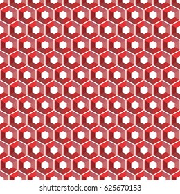 Hexagon with triangles. Abstract seamless background. Vector illustration. Red polygon style with triangular geometric pattern, business hipster style.