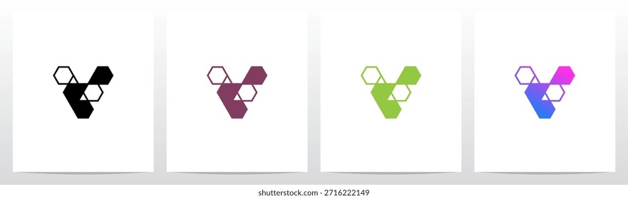 Líneas de triángulos hexagonales Letra geométrica Diseño de logotipo inicial V