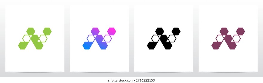 Líneas de triángulos hexagonales Letra geométrica Logotipo inicial Diseño N