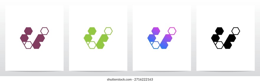 Líneas de triángulos hexagonales Letra geométrica Logotipo inicial Diseño U