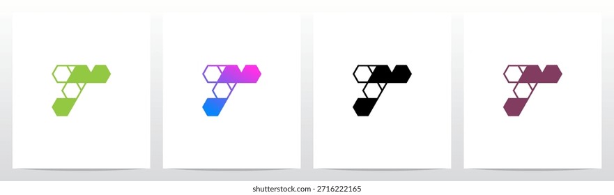 Líneas de triángulos hexagonales Letra geométrica Logotipo inicial Diseño T