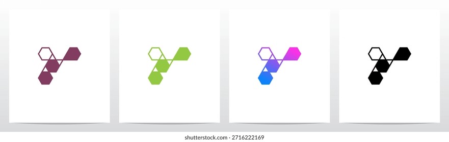Líneas de triángulos hexagonales Letra geométrica Logotipo inicial Diseño Y