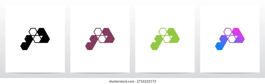 Líneas de triángulos hexagonales Letra geométrica Logotipo inicial Diseño P