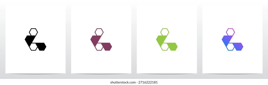 Líneas de triángulos hexagonales Letra geométrica Diseño de logotipo inicial L