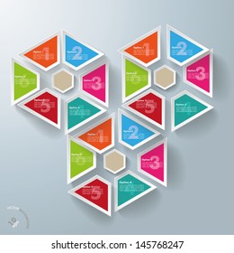 Hexagon triangles with shadows on the grey background. Eps 10 vector file.