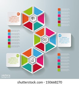 Hexagon triangles with shadows on the grey background. Eps 10 vector file.
