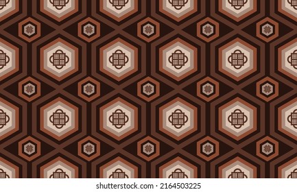 Hexagon Tribal Repeat Pattern. Traditional designs for background, wallpaper, paper, packaging, fabric, clothing, gift wrapping, carpet, tile, decoration, vector illustration, embroidery style.