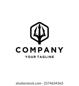 Hexagon trident black logo design