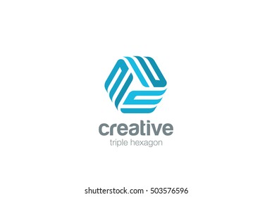 Hexagon Triple Logo abstract corporate design vector template.
Business Network Web Logotype concept icon.