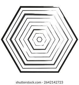 Hexagon tunnel illusion. Concentric maze shape. Depth line pattern. Vector geometric swirl.
