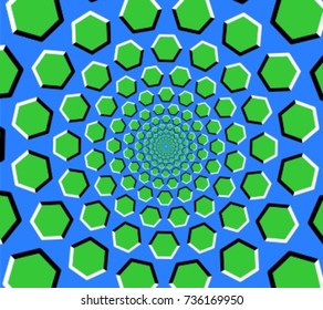 Hexagon tunnel optical illusion in green & blue