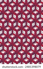 Hexagon unique Geometric Pattern Red - Pink- Purple tones