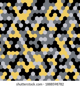 Hexagon Urban Camouflage seamless patterns. Leaf cyber camo. Vector Illustration.