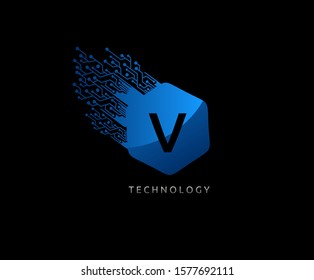 Hexagon V Letter Techno Logo Icon. Perfect for communication, technology, network, computer and hitec company.