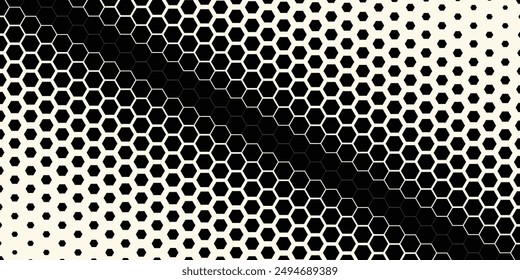 Hexagon Vector Abstract Geometric Technology Background. Halftone Hex Retro Simple Pattern. Minimal Style Dynamic Tech Wallpaper