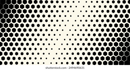 Hexagon Vector Abstract Geometric Technology Background. Halftone Hex Retro Simple Pattern. Minimal Style Dynamic Tech Wallpaper