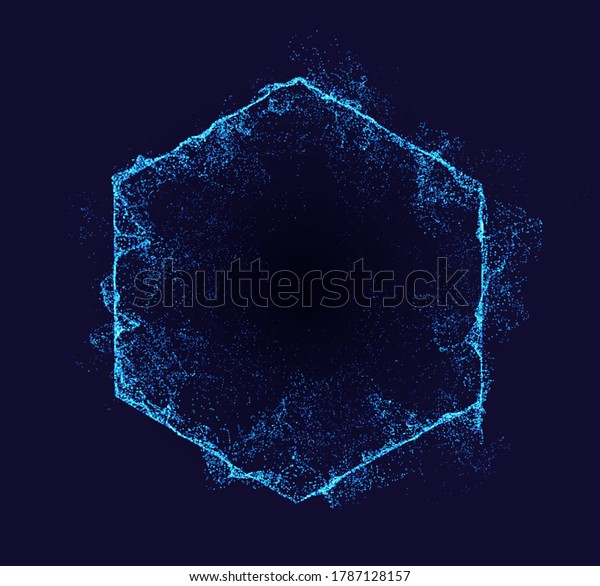 Hexagon vector border. Neon particle\
flow. Smoked shape. Technology background\
concept.