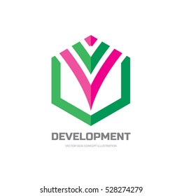 Hexagon - vector business logo template concept illustration. Geometric pink flower creative sign. Development symbol. Design element.