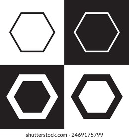 Hexagon vector icon.  Outline Filled Vector Sign . . isolated transparent . arrows . data exchange . digitization . technology . black and white outline and filled version . EPS 10 .