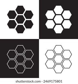 Hexagon vector icon.  Outline Filled Vector Sign . . isolated transparent . arrows . data exchange . digitization . technology . black and white outline and filled version . EPS 10 .