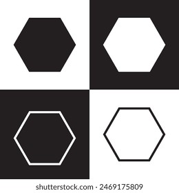 Hexagon vector icon.  Outline Filled Vector Sign . . isolated transparent . arrows . data exchange . digitization . technology . black and white outline and filled version . EPS 10 .