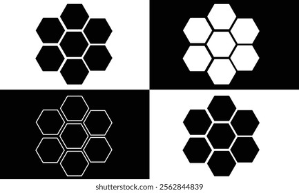 Hexagon vector icon. Outline Filled Vector Sign . . isolated transparent . arrows . data exchange . digitization . technology . black and white outline and filled version . EPS 20 .