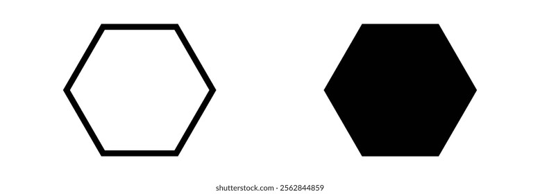 Hexagon vector icon. Outline Filled Vector Sign . . isolated transparent . arrows . data exchange . digitization . technology . black and white outline and filled version . EPS 20 .