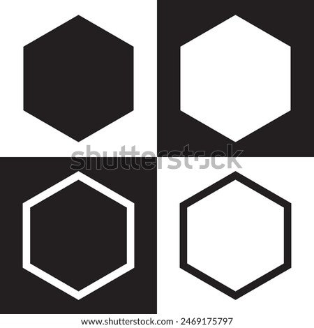 Hexagon vector icon.  Outline Filled Vector Sign . . isolated transparent . arrows . data exchange . digitization . technology . black and white outline and filled version . EPS 10 .