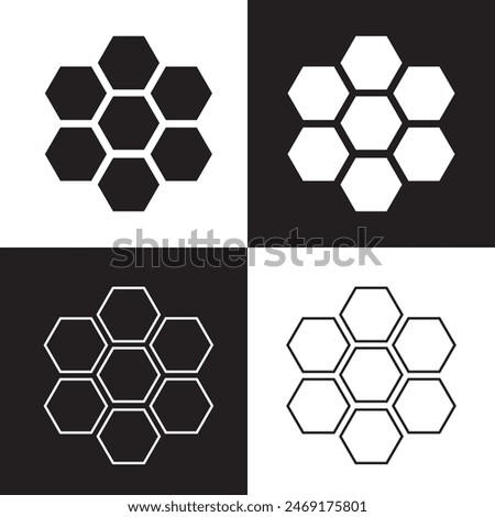 Hexagon vector icon.  Outline Filled Vector Sign . . isolated transparent . arrows . data exchange . digitization . technology . black and white outline and filled version . EPS 10 .