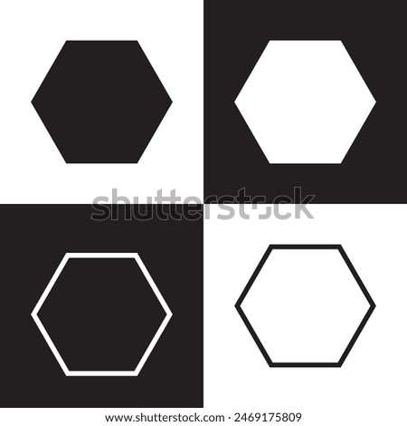 Hexagon vector icon.  Outline Filled Vector Sign . . isolated transparent . arrows . data exchange . digitization . technology . black and white outline and filled version . EPS 10 .