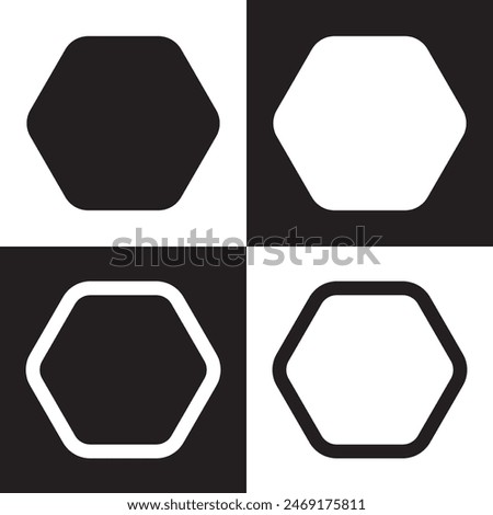 Hexagon vector icon.  Outline Filled Vector Sign . . isolated transparent . arrows . data exchange . digitization . technology . black and white outline and filled version . EPS 10 .