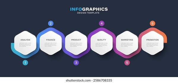 Hexagon vector infographic design template with 6 steps, parts or options