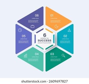 Hexagon vector infographic template with six parts and icons