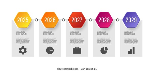 Hexagon vector infographic template. Timeline infographic with five options or processes