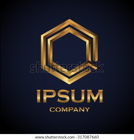 Hexagon vector logo design template. gold impossible font ,symbol, alphabet, Letter Q