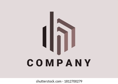 Hexagon vector logo for real estate,  building construction and general business with line and arrow elements forming a home illustration. Hexagon logo initial "h"