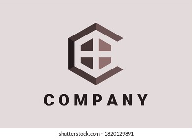 Hexagon-Vektorlogo für Immobilien, Berater und Geschäftswelt mit Linien- und Pfeilelementen, die eine Hausillustration bilden. Hexagon-Vektorlogo, Initial "C" 