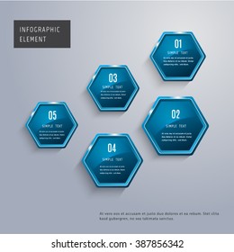 Hexagon Vector Modern 5 options Infographic Template design.Step for presentation and workflow banner design. 