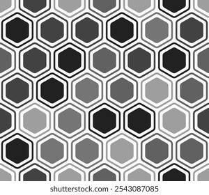 Patrón de Vector hexagonal. Patrón de mosaico de hexágonos redondeados en negrita con celdas sólidas internas. Tonos de color gris. Grandes Formas hexagonales. Diseño sin fisuras. Ilustración vectorial basculante.