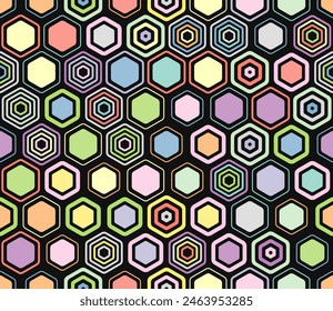 Hexagon vector pattern. Geometric elements of varied style and color. Honeycomb cells. Tileable pattern. Seamless background. Nice vector illustration.