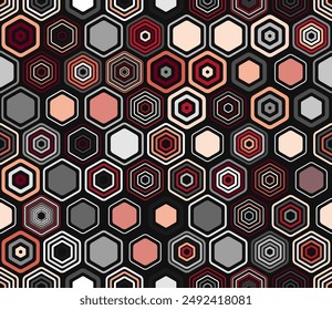 Hexagon vector pattern. Geometric elements of varied style and color. Hexagonal cells. Tileable pattern. Seamless background. Stylish vector illustration.