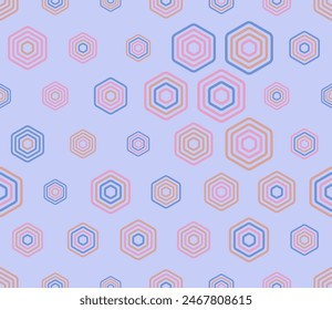 Hexagon vector pattern. Multicolored geometric elements of varied size. Bold stacked rounded hexagons mosaic cells. Large hexagon shapes. Tileable pattern. Seamless vector illustration.